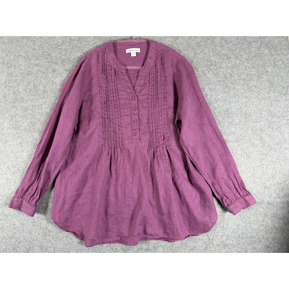 Coldwater Creek Linen Tunic Womens Large Purple Excellent Pintuck Blouse